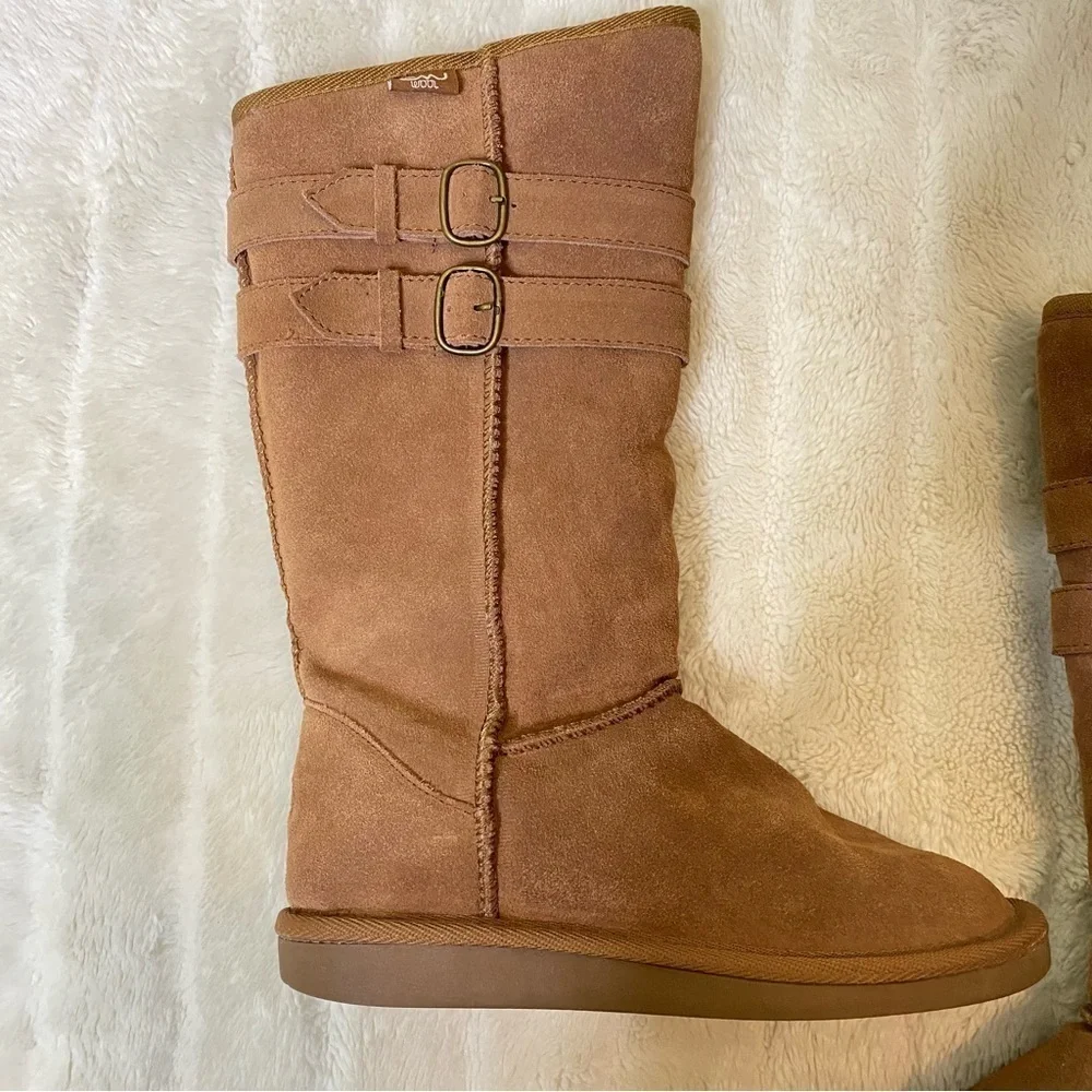 Emu Wool Tan Brown Winter Snow Boots with Buckle Accents Casual Size 6